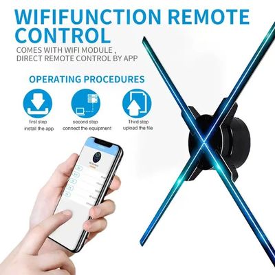 Projetor holográfico LED de ventilador de holograma 3D Wi-Fi interior com tensão de entrada 100-240W/AC 50/60HZ