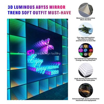 Material do quadro Metal durável Hd Vidro temperado Espelho de abismo Espelho de neon para fonte