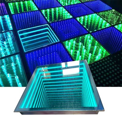 Festa de casamento ao ar livre Piso de dança de vidro com luz de espelho de neão 3D e mistura de cores RGB