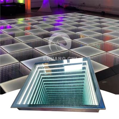 Festa de casamento ao ar livre Piso de dança de vidro com luz de espelho de neão 3D e mistura de cores RGB