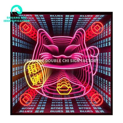 Espelho de abismo 3D estereofônico montado na parede / no chão em neon vermelho azul verde personalizável
