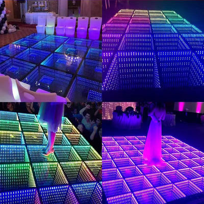 3D Infinity LED Mirror Dance Floor Para festa de casamento Suporte Dimmer Brick Lights