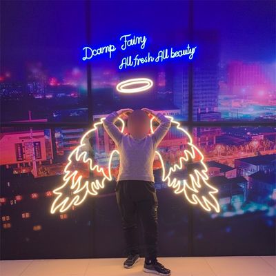 Big Angel Wings Neon Sign Ocultante Decoração do evento da festa com letras de marca
