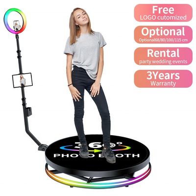 80-120CM Stand rotativo quadrado LED Ring Photo Booth com vidro temperado de metal forte