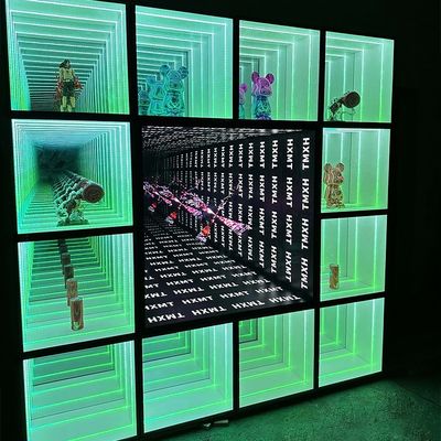 2024 Luxury Wood LED Light Neon Mirror Display Case para gabinete de vinhos montado na parede