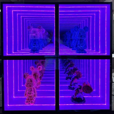 Armário de exibição de espelhos de infinito luminoso LED para móveis Bar de vinho em vermelho branco azul