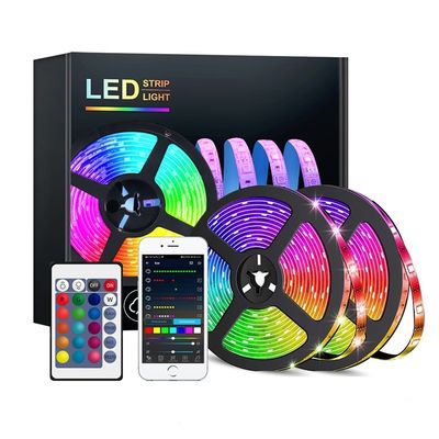 12V 50ft 15M 5050 RGB LED Strip Música Sincronização de cor com controle remoto e aplicativo