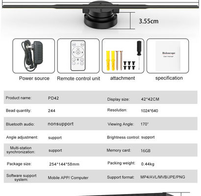Ventilador de projeto de hologramas 3D de 180cm com 4 lâminas 1.692MM Pixel Pitch Wifi App Control