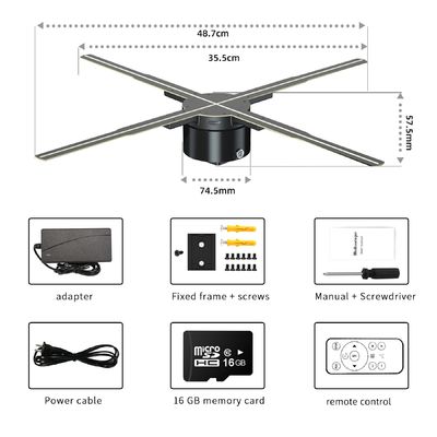 Display holográfico HD de 75cm de controle de nuvem 2023 Maior ventilador de holograma de publicidade LED interior