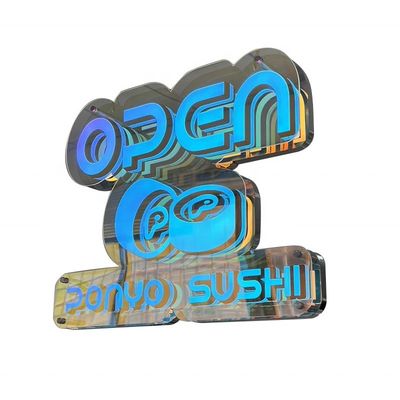 DC 12V/AV110V-220V Abyss Infinity Mirror Letters para portas de lojas comerciais personalizadas