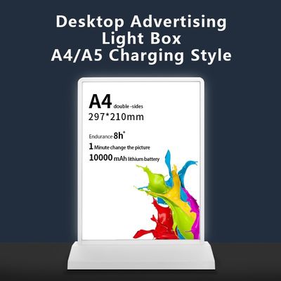 Display de publicidade USB LED Custom Stand-up Desktop A4 Cartão Menu Holder Light Box
