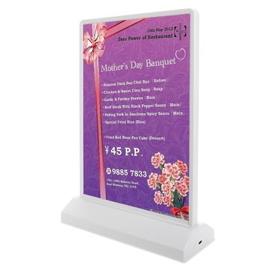 A4 / A5 Recarregável Acrílico LED Menu de Mesa Display Holder com 8000K temperatura de cor
