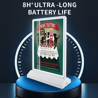 A4 / A5 Recarregável Acrílico LED Menu de Mesa Display Holder com 8000K temperatura de cor