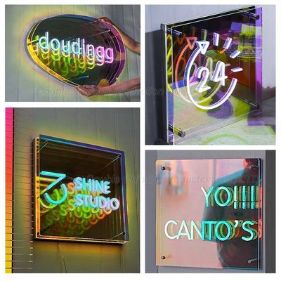 DC 12V Custom LED Signs Spiegel LED 3D Tiefeffekt Infinity Mirror Sign e Logo com Wireless