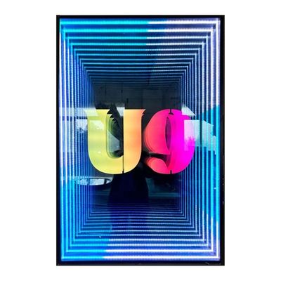 Desenhos personalizados Acrílico LED Infinity Mirror sinalização com deslumbramento e sinalização eletrônica