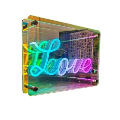 Anúncio de interiores Infinity Mirror Neon Sign com Display de caixa de luz acrílica colorida
