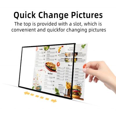 Indoor Aluminium Frame Desktop LED Light Box Sign para Rechargeable A4 A5 Menu Display