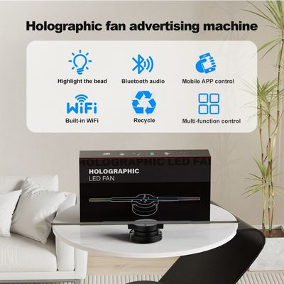 Publicidade 3D interior Ventilador LED holográfico 45 cm Display de luz LED com controle de nuvem