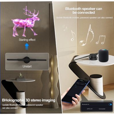 Publicidade 3D interior Ventilador LED holográfico 45 cm Display de luz LED com controle de nuvem